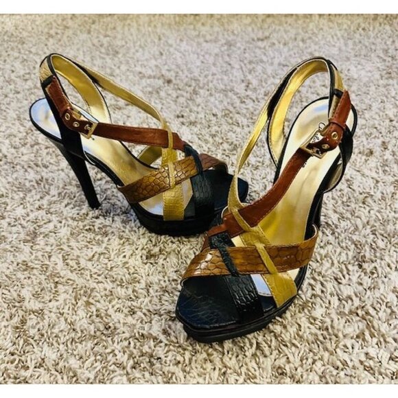 Charlotte Russe NEW Strappy High Heel Sandals Multi-Color Snake Print Peep Toe 8 - Picture 2 of 7